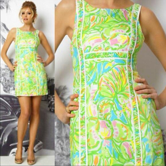 NWT Lilly Pulitzer Fryer Cotton Shift Dress Sz 8 Multi Elephant Ears $188 - Picture 8 of 8